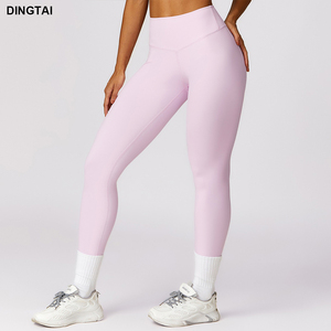 Pantaloni da Yoga Sexy a vita alta da donna in tinta unita in tessuto Spandex traspirante color carne <span class=keywords><strong>e</strong></span> pelle nuda con <span class=keywords><strong>Leggins</strong></span> elastici - Product Image 2