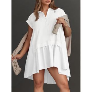 Robe courte d'été pour femmes, manches courtes, col en V, style décontracté, 100% coton, style patchwork - Product Image 5