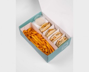 Caja de papel negro con logotipo personalizado para catering, 6 uds., Mini Shawarma de pollo y pastelería, embalaje de alimentos para uso en <span class=keywords><strong>brunch</strong></span> con azúcar - Product Image 1