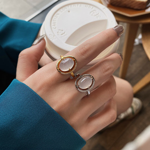 Nieuwe Trendy Vergulde <span class=keywords><strong>Cat</strong></span> Eye Stone <span class=keywords><strong>Ring</strong></span> Open Verstelbare Micro Pave Zirconia Ovale Opaal Staart Ringen Voor Vrouwen - Product Image 3