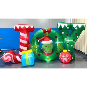 Outdoor Christmas JOY Sign <strong>Inflatable</strong> with Green Monster Wreath and LED Lights for Yard Decoration - Product Image 1