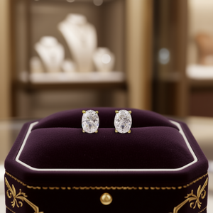 Orecchini a lobo classici con diamanti taglio ovale in oro massiccio 18K con montatura a griffe, gioielli raffinati da donna per l'uso quotidiano - Product Image 2