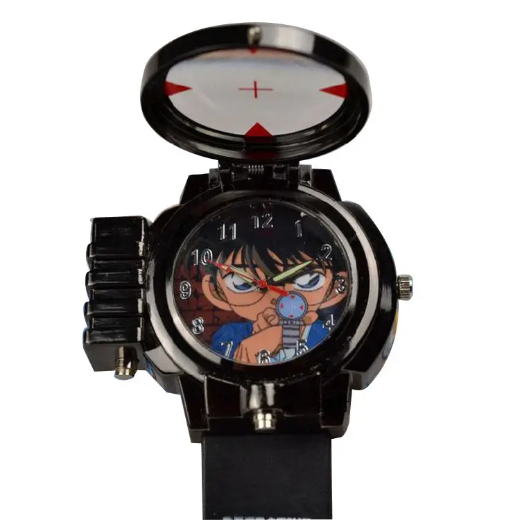 Fashion Anime Detective Conan Cross Sight Emitting Light Kids Watch