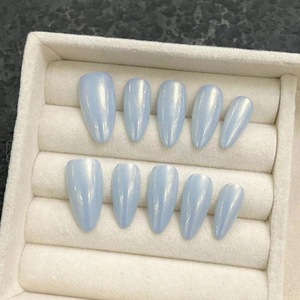 Conception #1794 amande presse sur ongles mode <span class=keywords><strong>bleu</strong></span> <span class=keywords><strong>ciel</strong></span> dames Chrome <span class=keywords><strong>faux</strong></span> ongles Art longueur moyenne couverture complète 10 pièces <span class=keywords><strong>faux</strong></span> ongles conseils - Product Image 2
