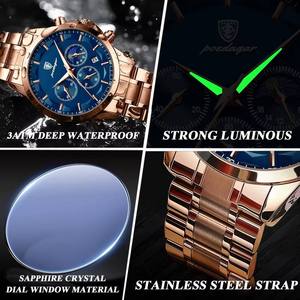 POEDAGAR 928 P928 Luxury Wristwatch Reloj Waterproof Luminous Chronograph Leather Stainless Steel Men's Quartz Watches for Mens - Product Image 5