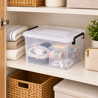 Boîte de rangement pour salon et chambre à coucher, vente en gros, conteneur en plastique transparent de 15 L, couvercle amovible