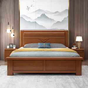 Economy Modern Simple Vintage Design <b>Bed</b> Frame Solid Rubber Wood Double High Box <b>Storage</b> Bedroom Hotels 608# Chinese Full Solid - Product Image 1