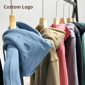 เสื้อฮู้ดดี้ผู้ชายสีขาวแบบเรียบ ปักลายนูนตามสั่ง ทรงโอเวอร์ไซส์ พิมพ์ลายพัฟฟ์ เสื้อสเวตเชิ้ต OEM ขายส่งสำหรับผู้ชาย - Product Image 1