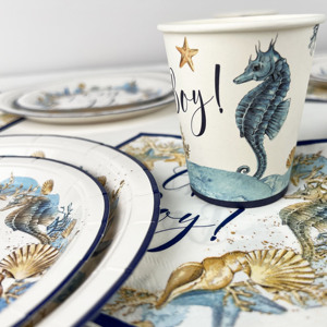 Assiettes en <span class=keywords><strong>papier</strong></span> jetables et neutres pour décoration de fête de bébé, serviettes de table pour révélation de sexe, oh boy - Product Image 5