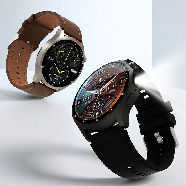 NFC Music Control Flashlight Smartwatch HW18 Pro+ Fashion Outdoor Sport Stopwatch Round Smart Watch with Heart Rate Monitor