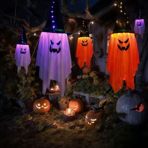 Lámpara de Araña LED de Halloween, Luz Blanca Cálida, 113 cm, DC 6V, con Diseño de Fantasma y Calabaza, Decoración Espeluznante para Fiestas y Casas Encantadas - Product Image 1
