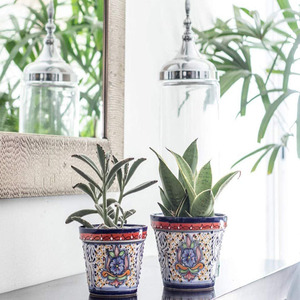 Talavera-Conjunto de plantas de alfarería mexicana de cobalto medio y pequeño, conjunto de <span class=keywords><strong>macetas</strong></span> suculentas - Product Image 2