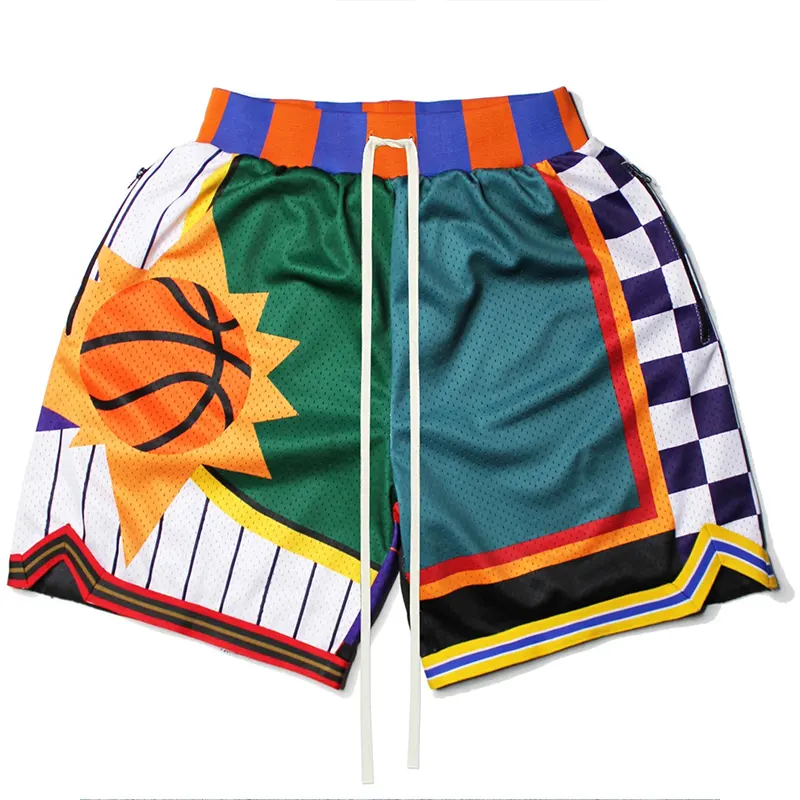 Pantalones cortos de baloncesto de malla para hombre, ropa de calle bordada Estilo Vintage Retro, poliéster, con logotipo personalizado, OEM, 2022