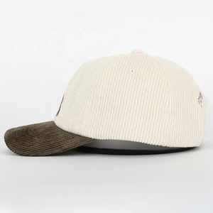 Chapeau en velours côtelé beige pour hommes et femmes avec logo brodé tendance personnalisé 6 panneaux Casquette de golf de baseball OEM unisexe de haute qualité - Product Image 3