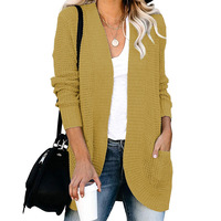Cardigan en tricot pour femme en polyester acrylique uni décontracté à col en V long avec poches