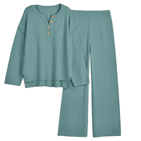 Pull élégant Survêtement Bouton Simple Lâche Bouton Tops Sport Style Ensembles Femmes Casual Pantalon Leggings