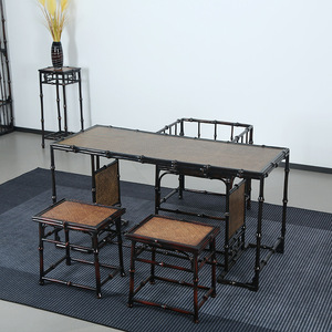 Chinese <b>Bamboo</b> Tea Table Set Ming Song Style Handmade Living Room Furniture Square Table With Chairs Antique Design - Product Image 3