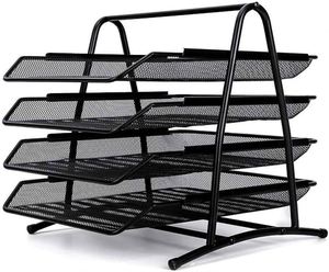 Mesh Metal Desk Organiser 4 Tier <b>File</b> Rack Letter <b>Tray</b> A4 Papers Documents Holder Desk Organizer - Product Image 2