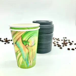 Customized logo vending machine 6oz/7oz/8oz/9oz/10oz/11oz cold/hot drink coffee paper cup with black white plastic lid