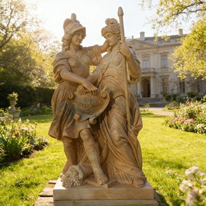Estatua de Guerrera Europea para Exteriores, Escultura de Luchadora, Estatuas Romanas Femeninas de Tamaño Real, Estatuas de Guerreros de Mármol Rojo Atardecer - Product Image 1