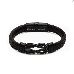 สร้อยข้อมือสแตนเลสสตีลถักแบบอินฟินิตี้ ขนาด 7.5 8.5 9 นิ้ว หนังแท้ ของขวัญสำหรับผู้ชาย เครื่องประดับ - Product Image 4
