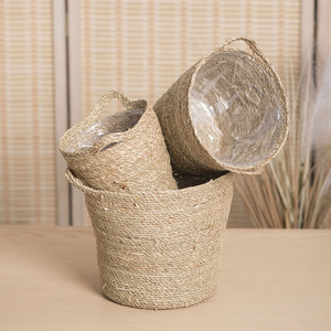 Handmade Woven Seaweed Rope Flower Pot Breathable Decorative <b>Planter</b> For Desktop Plants - Product Image 3