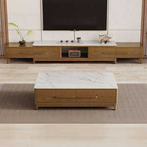 Solid Wood Tempered <strong>Glass</strong> TV Cabinet and <strong>Coffee</strong> <strong>Table</strong> Combination - Product Image 2