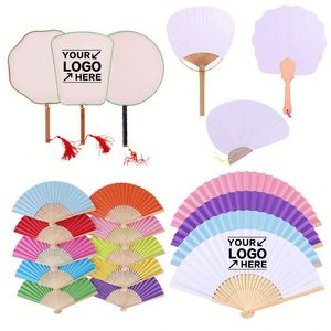 Éventail en papier vierge DIY pour enfants, pliable, blanc et coloré, à personnaliser pour la peinture, la décoration, les activités créatives et les fêtes - Product Image 1