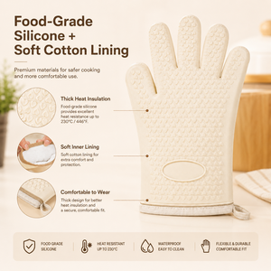 Wholesale <b>Silicone</b> <b>Waterproof</b> Oven Gloves Heat Resistant Kitchen Mitts Non Slip Dishwasher Safe Microwave BBQ Baking Gloves OEM - Product Image 2