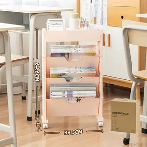 Estante Móvel com Rodas Caso Organizador Desktop Prateleiras Multicamadas Rack De Armazenamento De Livros Coloque Saco Estante De Chão Bookrack