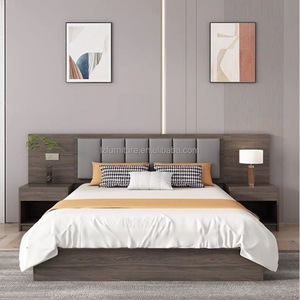Economical Hotel Bed Frame With Wooden Base Upholstered <b>Headboard</b> & Nightstands For Commercial 3 Star Hotel Project Bedroom Sets - Product Image 2
