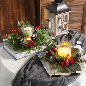 Couronne de Noël facile à obtenir avec bougie, cônes de pin, baies, mini décorations en plastique pour la table de la maison - Product Image 2