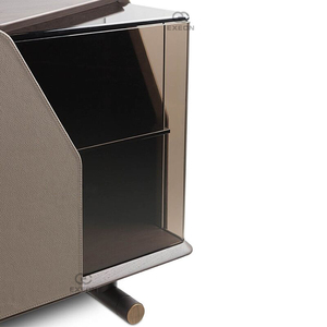 Armario de <span class=keywords><strong>TV</strong></span> minimalista italiano de <span class=keywords><strong>primera</strong></span> capa de cuero de vaca, mueble de vidrio de nogal Beige, Audio visual, bajo para sala de estar - Product Image 4