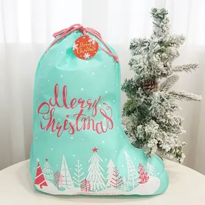 Huadefeng Green Color Christmas Christmas Stocking Gift Bag Non Woven Drawstring Custom Bags