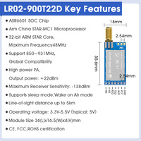 LoRa ASR6601 868/915Mhz SOC -138dBM Colección DE DATOS 22dBm Baja potencia 5KM Largo alcance UART PCB + IPEX LoRaWAN Módulo IoT