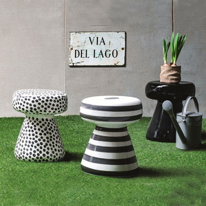 Resin <b>Garden</b> <b>Stool</b> With Polka Dot And Stripe Design Contemporary Outdoor Decor <b>For</b> Patio Or Yard Use - Product Image 1