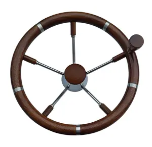 Marine Steering Wheel Made of teak & stainless steel 304 5-spoke 25 degree Fits standard 3/4" tapered