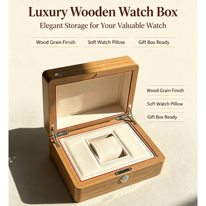 Luxury Wooden Single <b>Watch</b> Box Custom Logo Wood Grain <b>Watch</b> Storage <b>Case</b> Soft Leather Lining Wristwatch Gift Packaging Box - Product Image 1