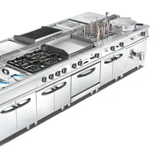 Commercial Catering Fast Food Restaurant Kitchen Equipment With Gas Range Griddle Oven Fryer