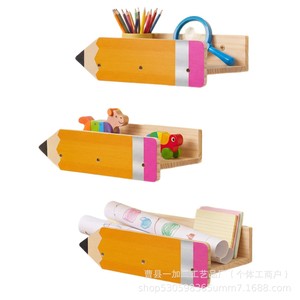 Wooden <b>Wall</b>-Mounted Shelf Pencil-Shaped <b>Hanging</b> <b>Storage</b> Rack Solid Wood Bookshelf For Kids Room Decor - Product Image 5