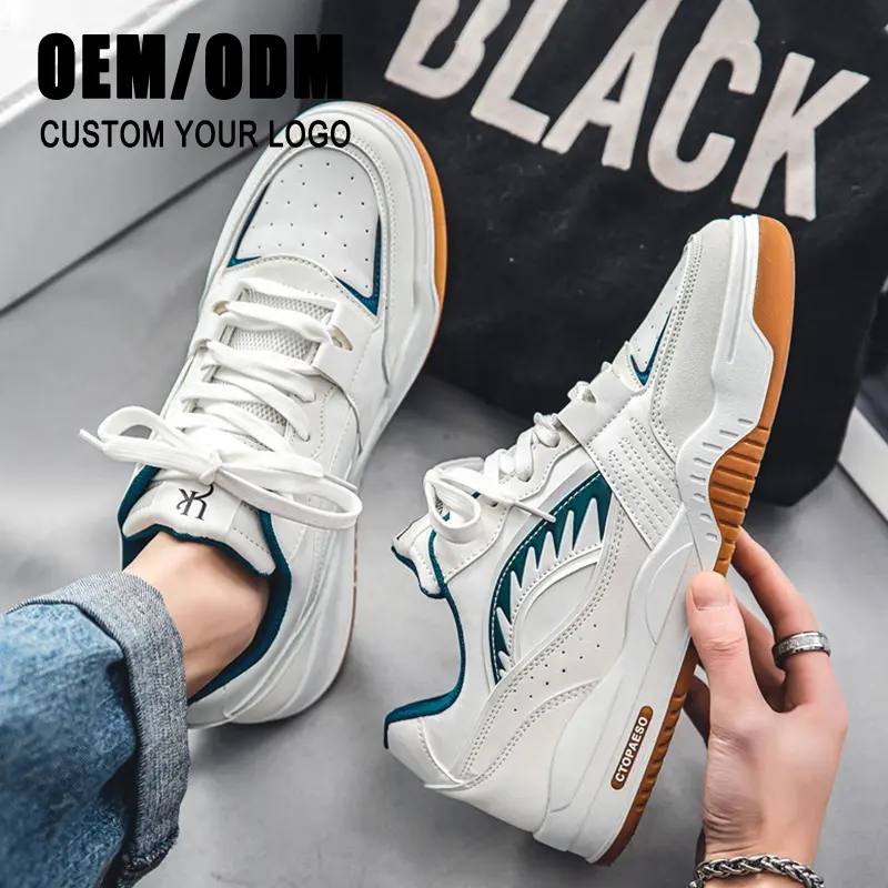 Sneaker Manufacturer Latest Sport Breathable Leather Made White Flat Sneakers Black Casual Shoes Men and Women