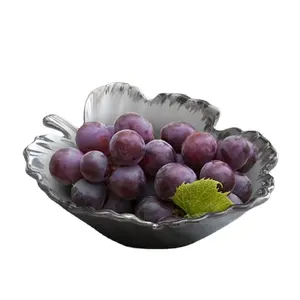 9 Inch Bladvorm Zilveren Velg Keramische Schotel Fruit Snoep Plaat En Snack Lade Fruitschaal