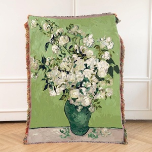 Tapiz Artístico Multifuncional de Poliéster y Algodón con Diseño de Rosas Blancas de <span class=keywords><strong>Van</strong></span> <span class=keywords><strong>Gogh</strong></span>, Pintura al Óleo Floral, para Sofá y Cama - Product Image 5