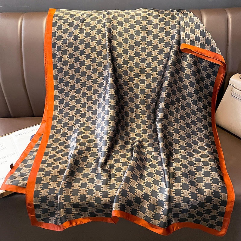 Luxury Designer Plaid Geometry Printed Large Long Neck Tube Scarf Bandanas  Satin Silk Soft Feelings Hair Women Wrap Beach Scarf