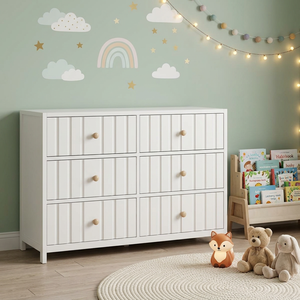 Commode à 6 tiroirs en bois <span class=keywords><strong>laqué</strong></span> <span class=keywords><strong>blanc</strong></span> moderne avec lignes sculptées pour chambre et salon - Product Image 2