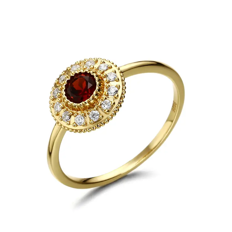 S925 14K Mạ Vàng Garnet La Bàn Thiết Kế Nhẫn Đính Hôn Cô Gái Ngọt Ngào