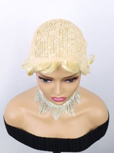 Perruques courtes bouclées blondes 613 pour femmes noires, 100% <span class=keywords><strong>cheveux</strong></span> humains, <span class=keywords><strong>coiffure</strong></span> ondulée courte, perruque bob sans colle <span class=keywords><strong>avec</strong></span> <span class=keywords><strong>frange</strong></span> - Product Image 5