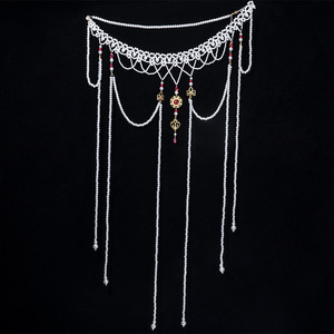 Chaîne de taille Hanfu pour femme, style ancien, long pompon, perle, style Tang, col ouvert, ruqun longueur taille, élément Han, chinois - Product Image 1