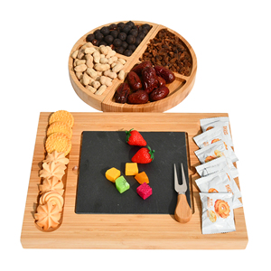 Ensemble de planche à fromage en bambou Planches à charcuterie avec bol à fruits fusionné ou fendu Plateau à viande et à fromage Planche de service en bois - Product Image 1