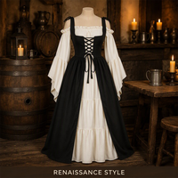 Costume de fille, robe 2 pièces, 4 couleurs, col carré smocké, manches trompette, surrobe ouverte sur le devant, cosplay pour femmes